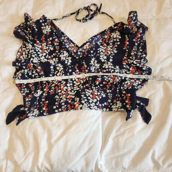 Floral Two Piece Set Maxi Skirt & Ruffle Crop Top Size Large Boho Cottagecore - Picture 2 of 7